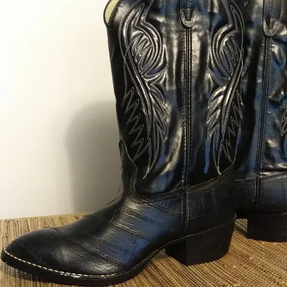 Black BRONCO Cowboy Boots Men's Size 11 EE - 1920 - Picture 6 of 16